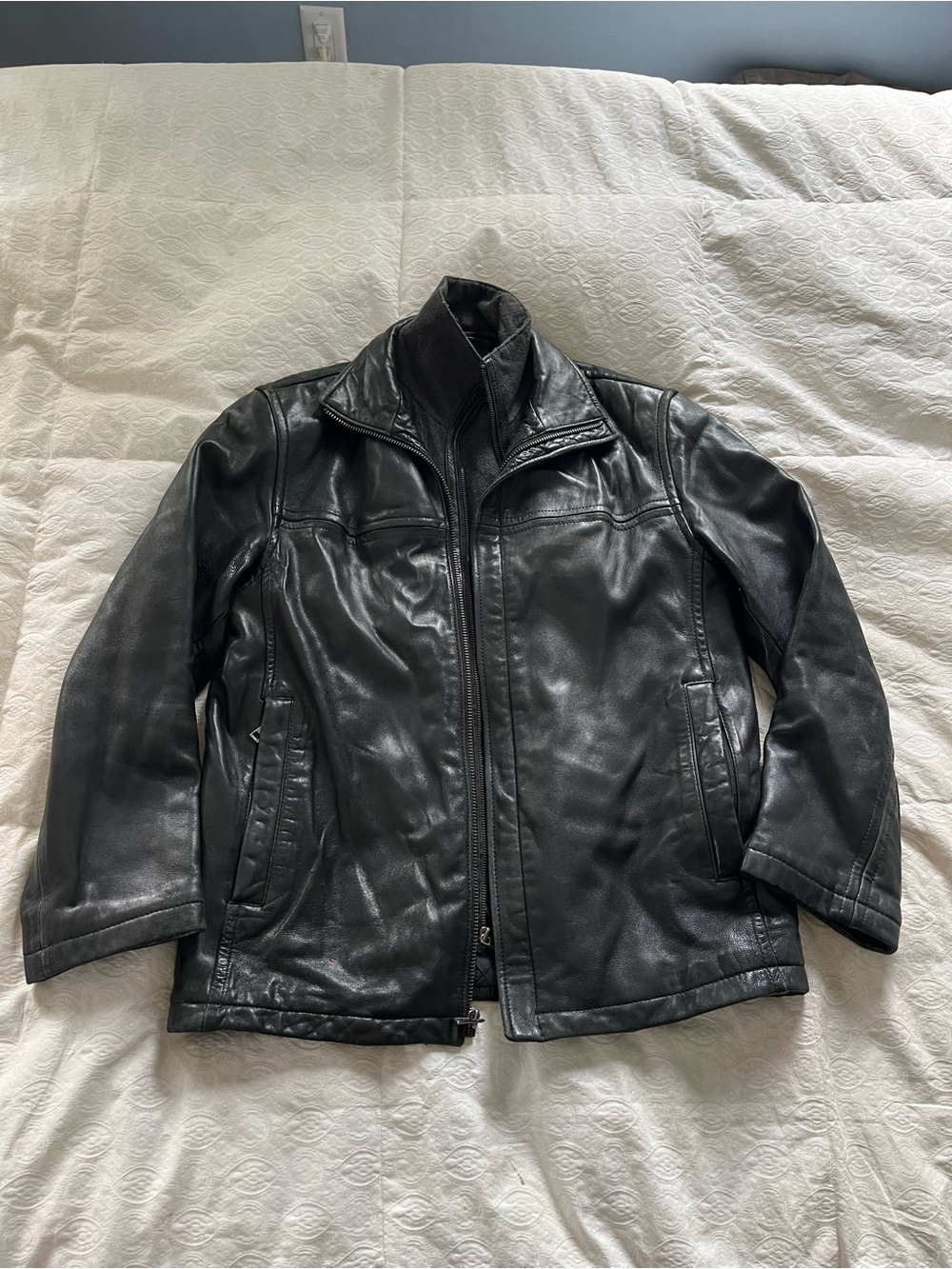 Andrew Marc New York Men's Black Leather Zip-Front Jacket size medium
